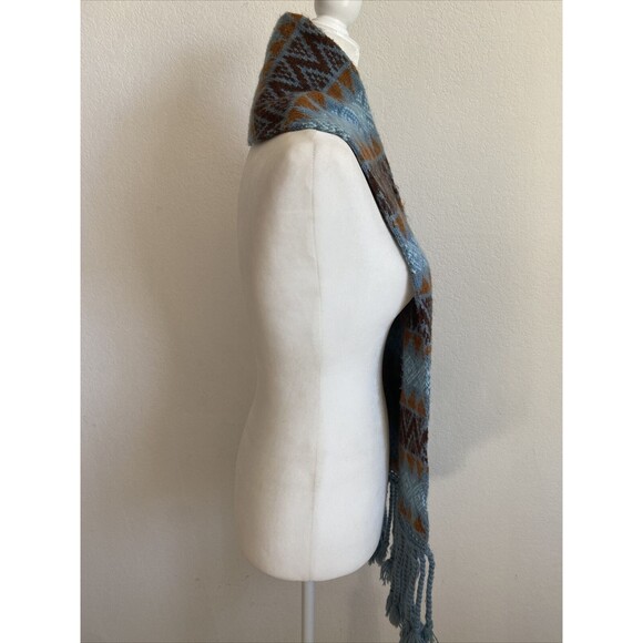 Andes Gifts Scarf Blue & Brown Alpaca Blend Wrap w Twisted Fringe Peru 56" x 6" - Picture 4 of 6